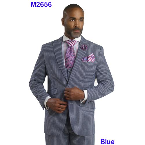 E. J. Samuel Blue Multi Pinstripes Vested Suit M2656